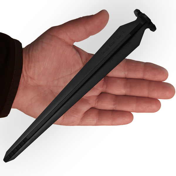 SwissPiranha BF220 recycled tent peg swissmade in hand