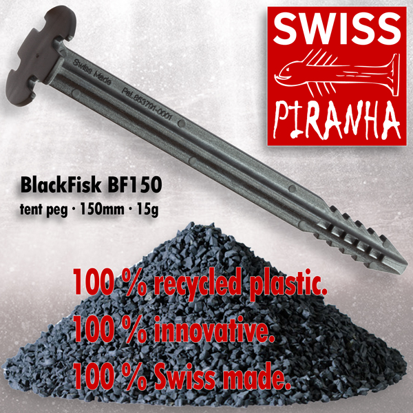 SwissPiranha BF150 Blackfisk recycled recycling plastic Hering tent peg sardine