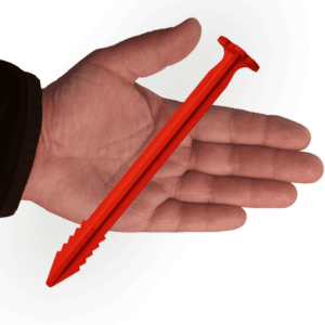 SwissPiranha RT180 tent peg in hand