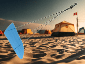 SwissPiranha Beach Anchor on beach with tents
